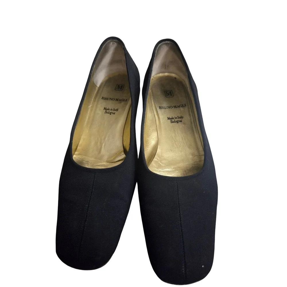 Bruno Magli Women Black Fabric Square Toe Block Heel‎ Made in Italy Shoes 6.5
